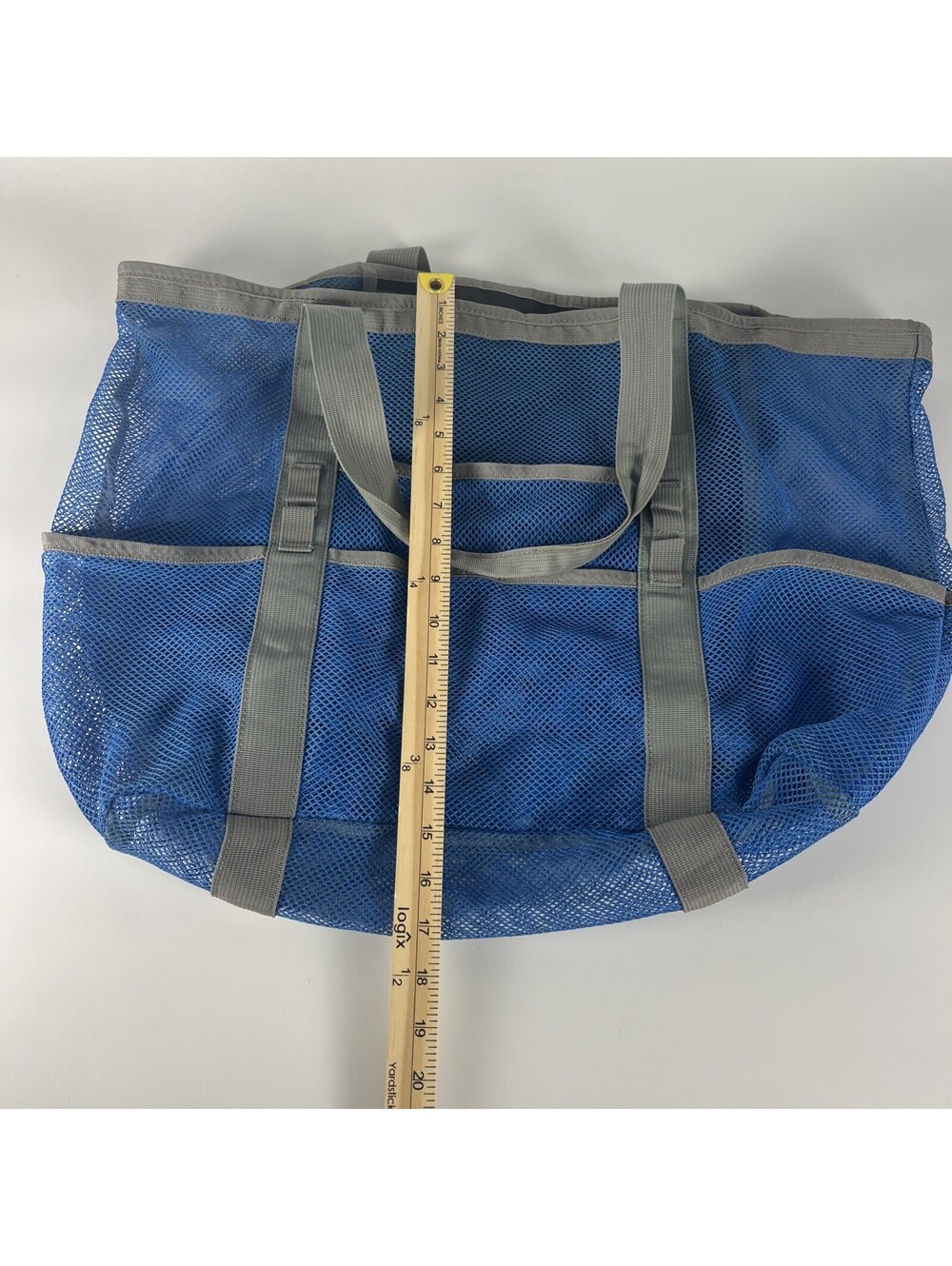 Blue Mesh Light Weight Zip Pocket Beach Tote Bag 22x17 Inches - Picture 11 of 11